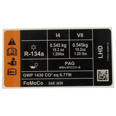 AIR CONDITIONING (A/C) AC Label System Information Decal <br> R134A